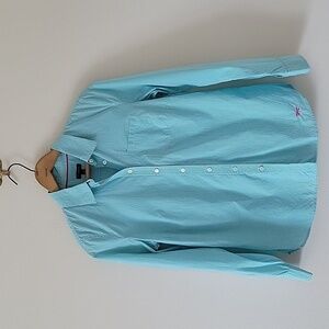 Talbots Turquoise Gingham Check Long Sleeve Button Down Size Small S